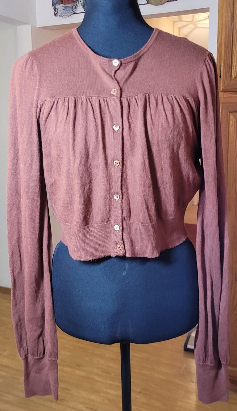 Halogen Crop Sweater XL Cardigan Brown Cashmere Angora Boho Cottage Soft Girl